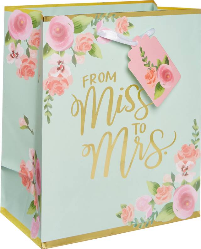 Petit sac-cadeau en papier à motif floral, vert menthe Front_Angled_Right