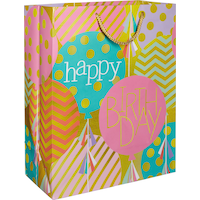 Patterned Balloon Happy Birthday Gift Bag Front_Angled_Right