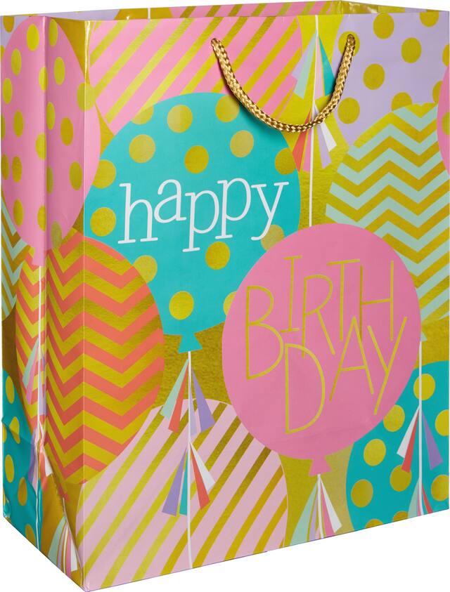 Sac-cadeau Happy Birthday à motif de ballons Front_Angled_Right