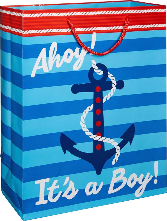 Striped Nautical Boy Baby Shower Gift Bag Front_Angled_Right
