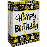 Sac-cadeau Happy Birthday, noir et jaune Front_Angled_Right
