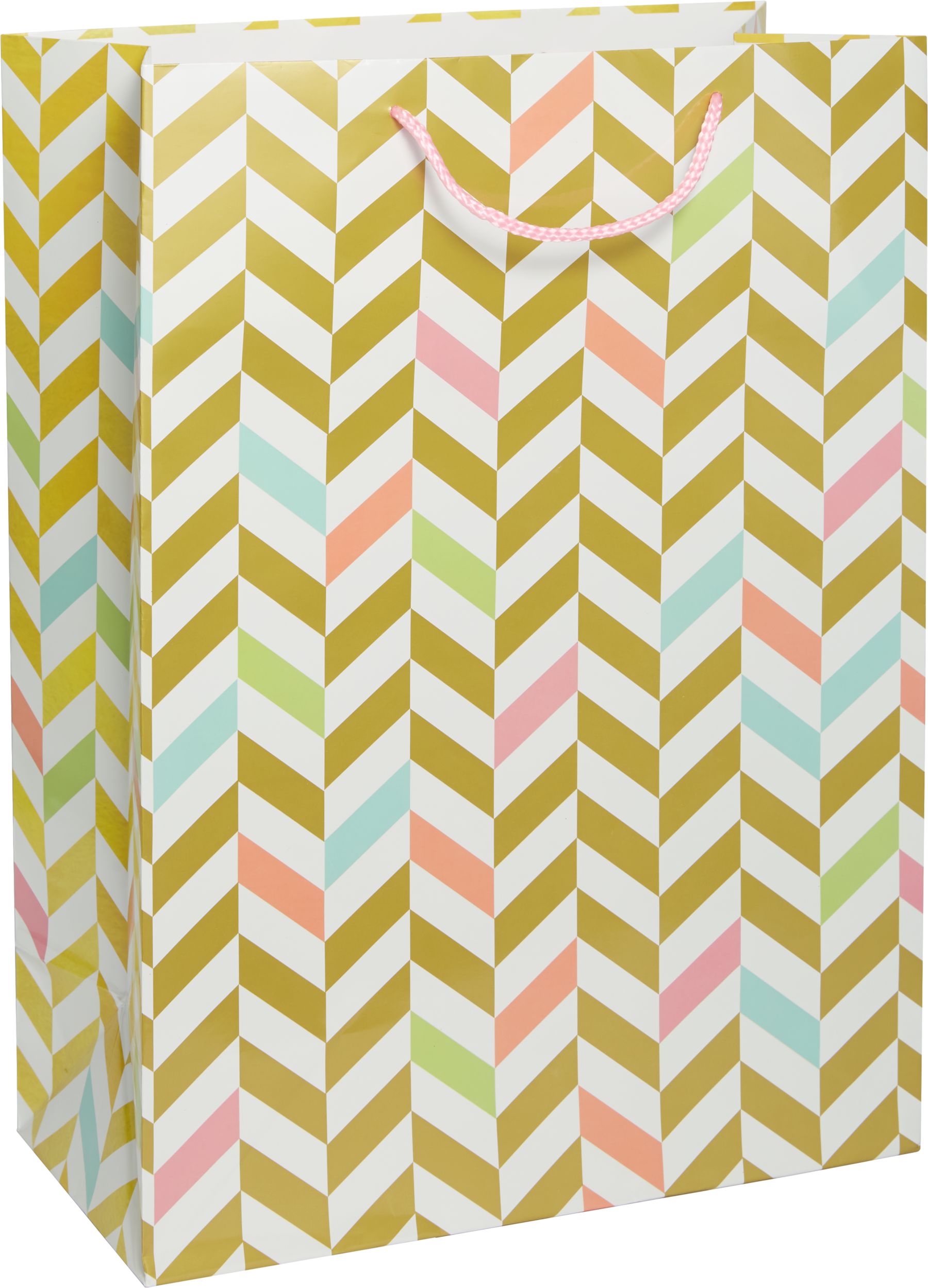 Pastel Gold Herringbone Gift Bag Front_Angled_Right