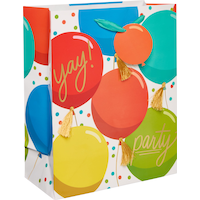 "Yay Party" Paper Gift Bag, Multi-Coloured, Balloons, 13.75-in, for Birthday Party Front_Angled_Right