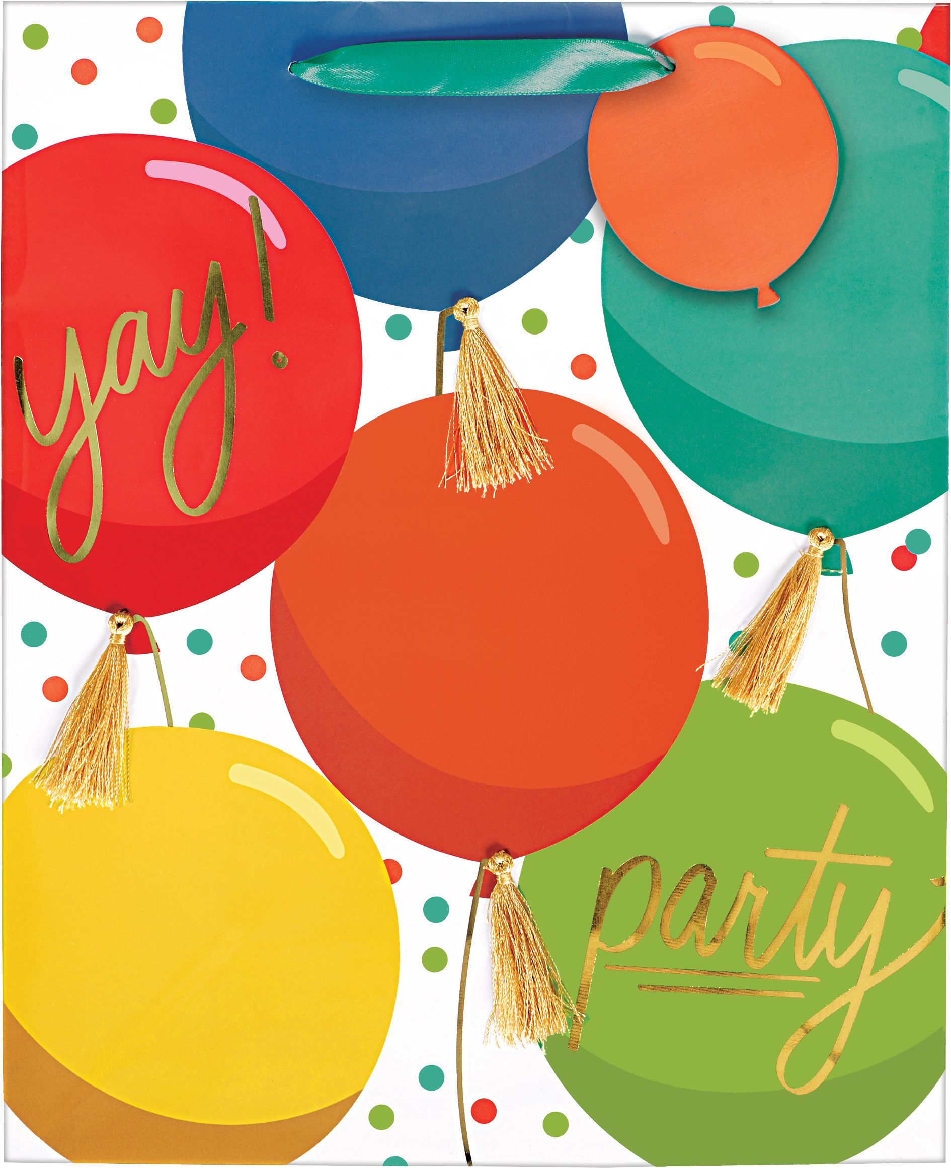 "Yay Party" Paper Gift Bag, Multi-Coloured, Balloons, 13.75-in, for Birthday Party Front_Flat