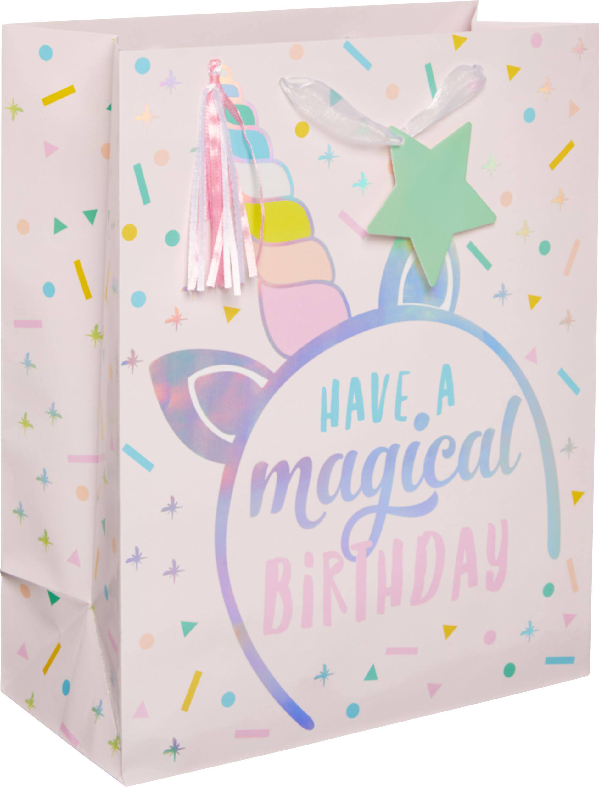 Sac-cadeau d'anniversaire licorne magique en papier glacé, moyen Front_Angled_Right