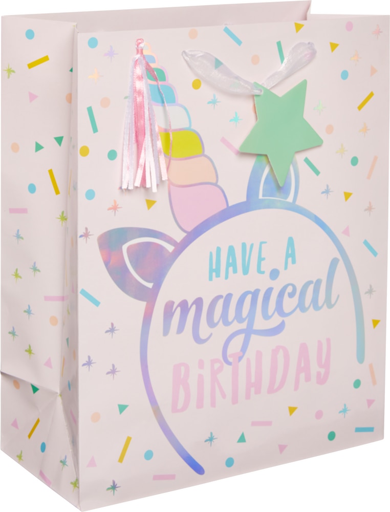 Medium Glossy Magical Unicorn Birthday Gift Bag 10 1/2in x 13in | Party City