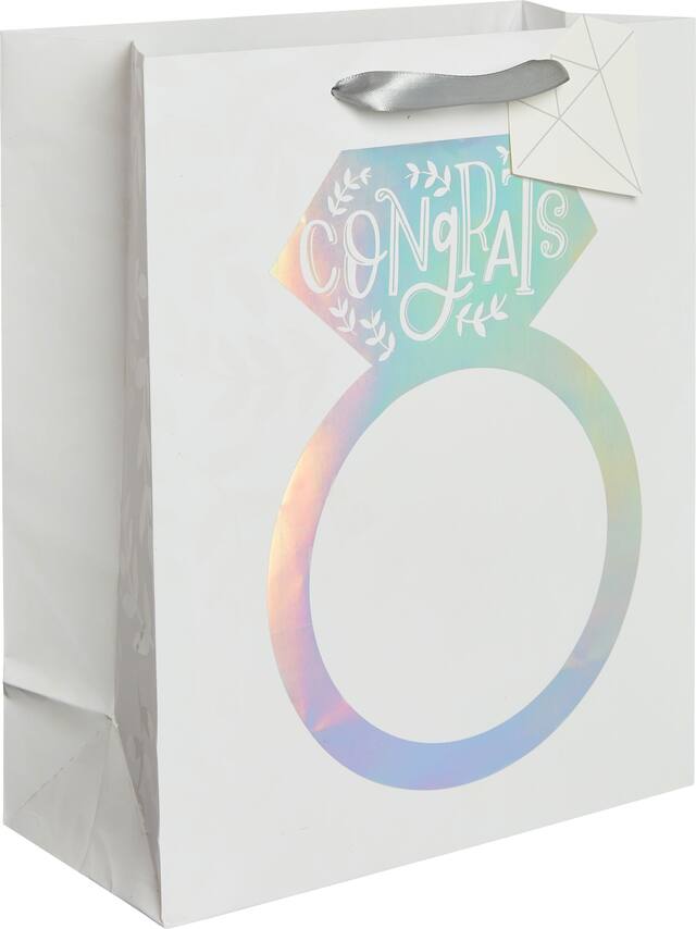Medium Paper Iridescent Engagement Ring Gift Bag Front_Angled_Right