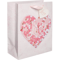 Medium Glossy Confetti Shake Heart Gift Bag Front_Angled_Right