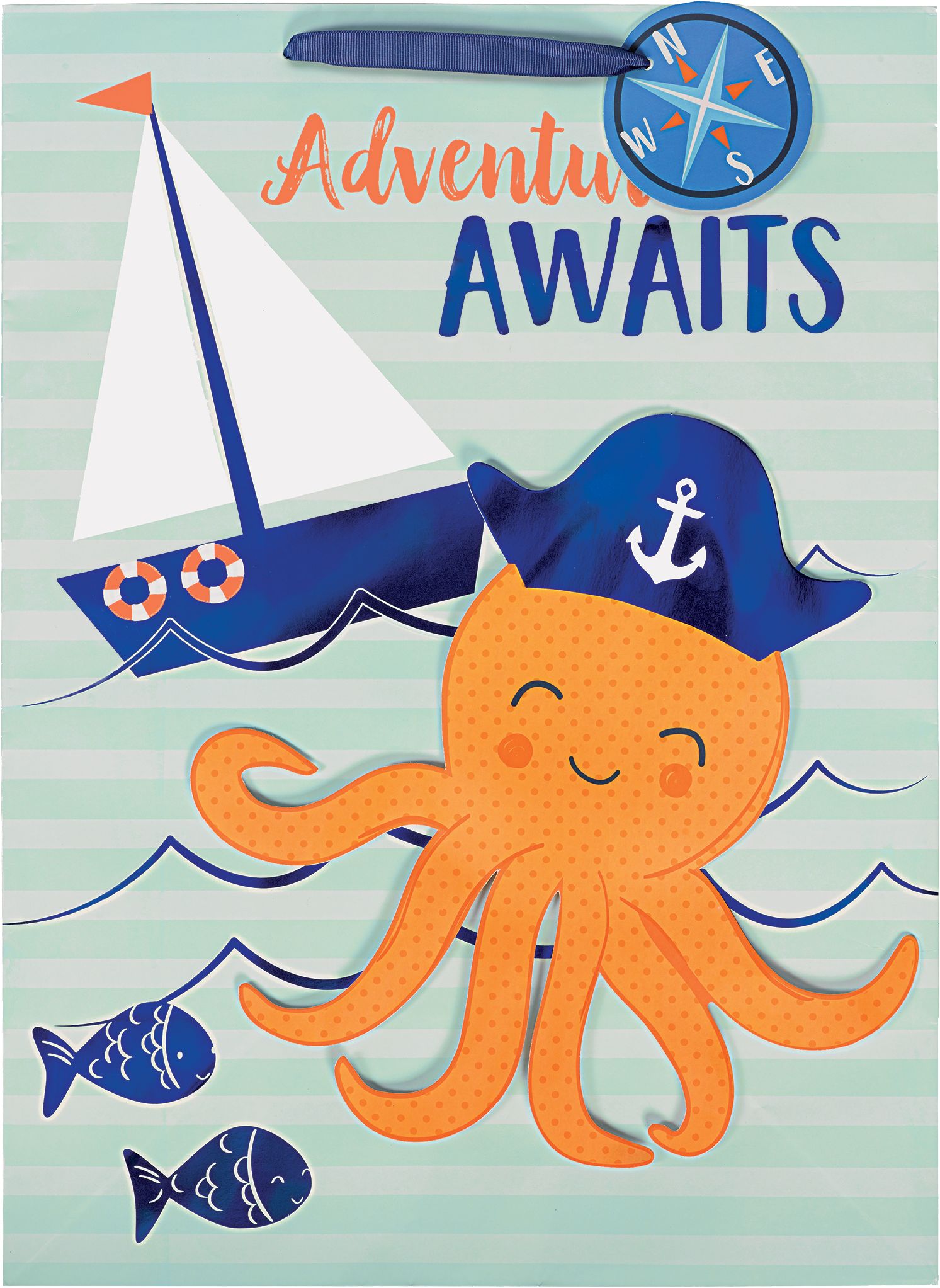 Large Glossy Nautical Adventure Awaits Gift Bag Front_Flat