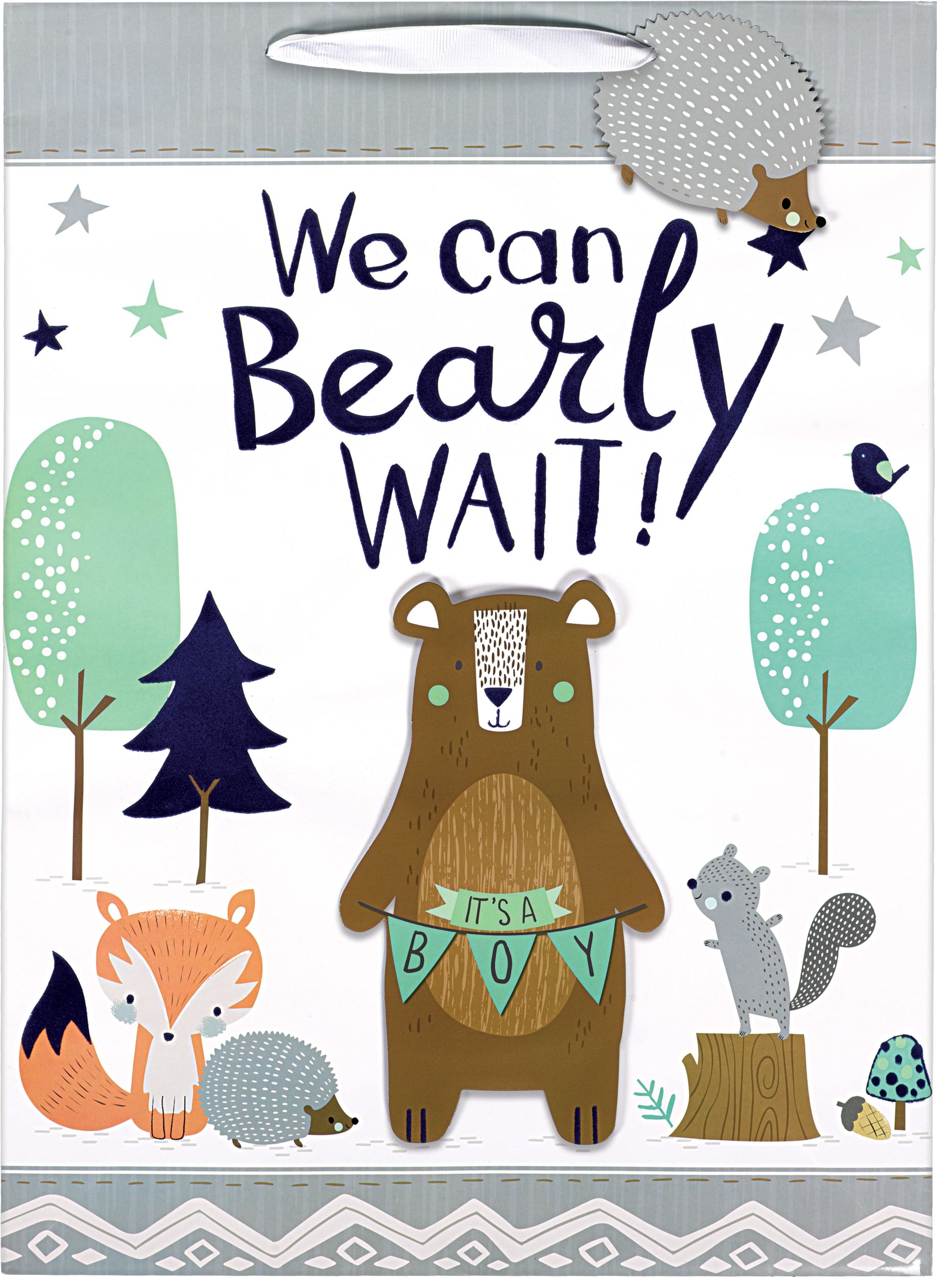 Large Glossy 3D Can Bearly Wait Gift Bag Front_Flat