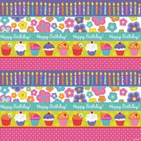 Papier d'emballage d'anniversaire Petits gâteaux et fleurs Front_Flat