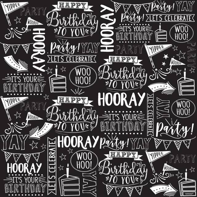 Papier d'emballage d'anniversaire Expressions noir et blanc Front_Flat