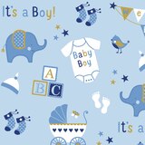 "It's a Boy" Elephant Gift Wrapping Paper, Blue, 40-ft, for Baby Shower/Gender Reveal Front_Flat