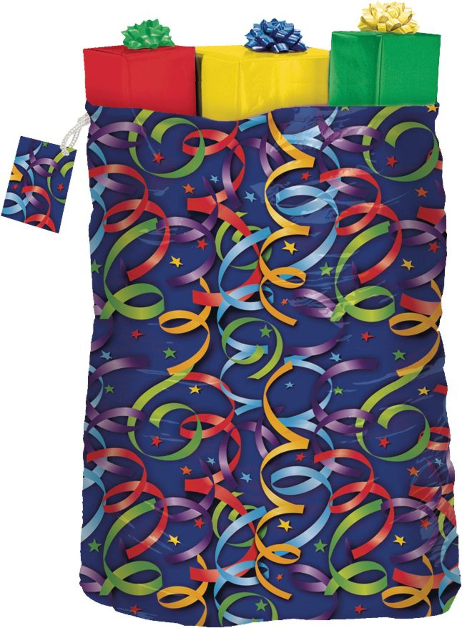 Sac-cadeau à motif de serpentins festifs Front_Flat