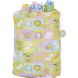 "Baby" Lion/Elephant/Tiger Reusable Gift Sack Bag with Tag, Green/Purple, 11-in, for Baby Shower Front_Flat