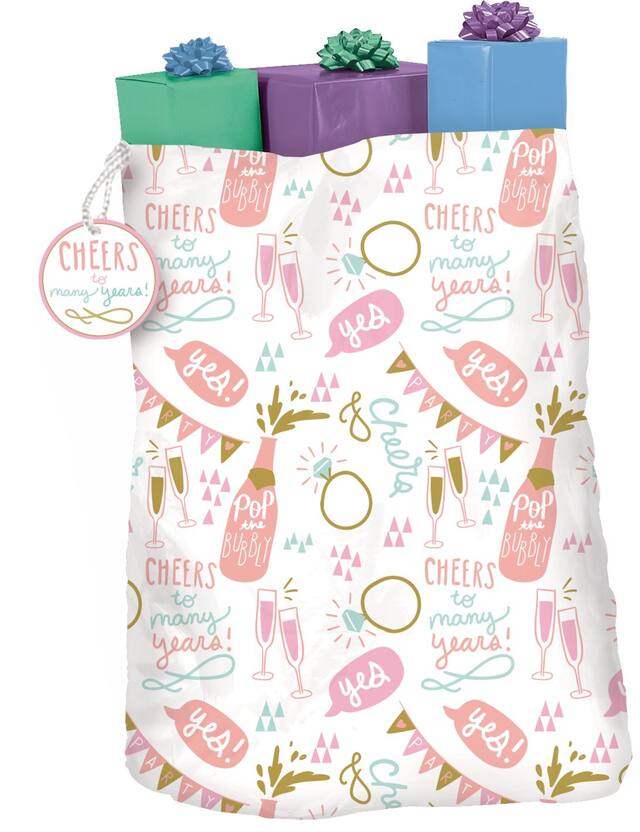 Sac-cadeau de mariage rose et doré Front_Flat