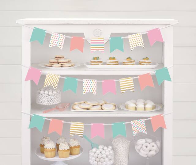 Mini Pastel Pennant Banner Kit, Gold Front_Flat