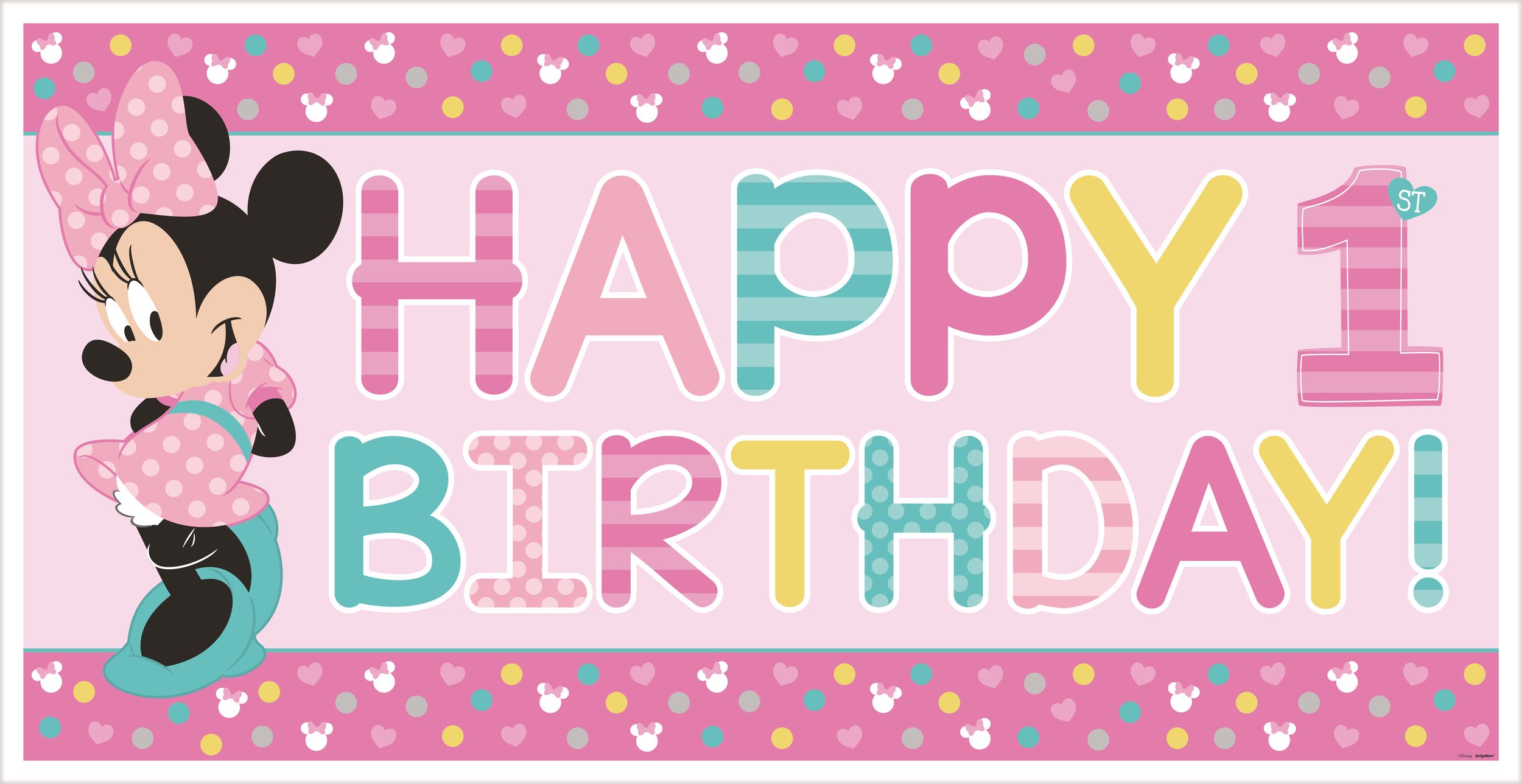 1st Birthday Minnie Mouse Banner Party Decoration Front_Flat