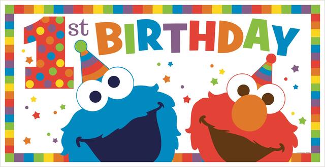 Sesame Street Elmo 1st Birthday Party Giant Sign Banner Front_Flat