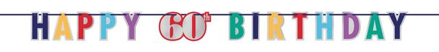 Banderole suspendue d'anniversaire Here’s To 60, 10,5&nbsp;po Front_Flat