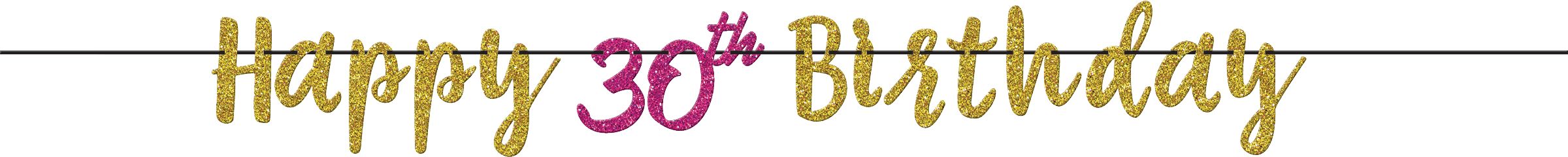 Banderole à lettres 30e&nbsp;anniversaire, rose et or scintillant Front_Flat