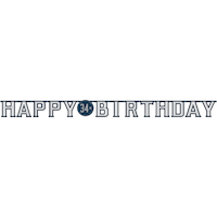 Vintage Birthday "Happy Birthday" DIY Customizable Hanging Garland Banner Decoration, Blue/White, 12-in, for Birthday Party Front_Flat