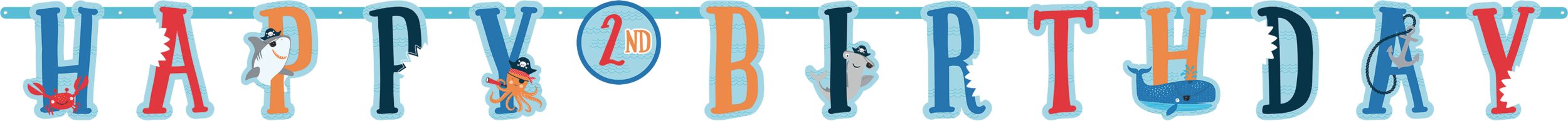 Banderoles pour fête d'anniversaire requin pirate, paq. 2 Front_Flat