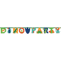 Dino-Mite "Happy Birthday"  Dinosaur Hanging Garland Banner Decoration, Green/Blue/Orange, 12.75-in, 2-pk, for Birthday Party