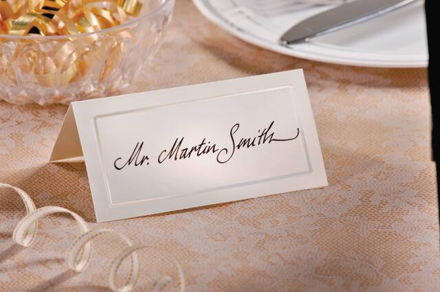 Ivory Pearlized Border Place Cards, 50-pk Front_Angled_Right