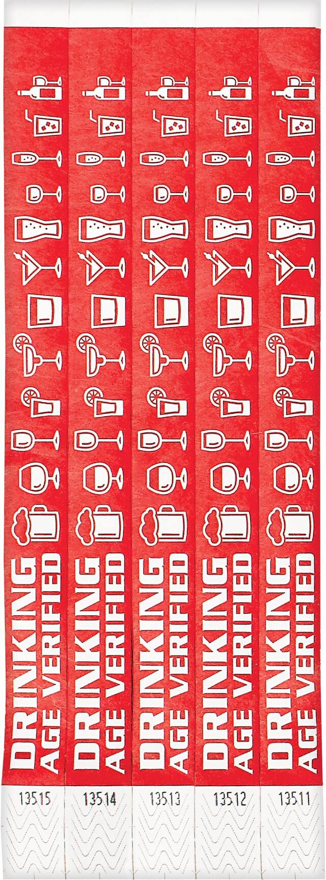 "Drinking Age Verified" Waterproof Wristband Wearables, Red, 10in, 500