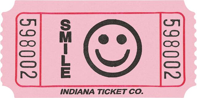 Smiley Ticket Roll, Pink, 2-in, 1000-pk, for Birthday Party Front_Flat