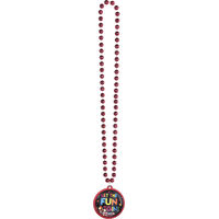Collier de perles à pendentif Let the Fun Begin, rouge métallique, 19 po, accessoire à porter pour anniversaires Overhead_Flat