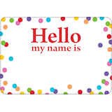 Badges Hello avec bordure à pois arc-en-ciel, paq. 100 Front_Flat