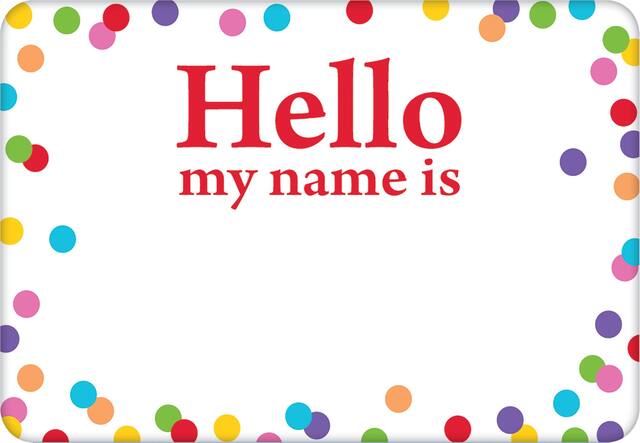 Rainbow Dots Border Hello Name Tags, 100-pk Front_Flat