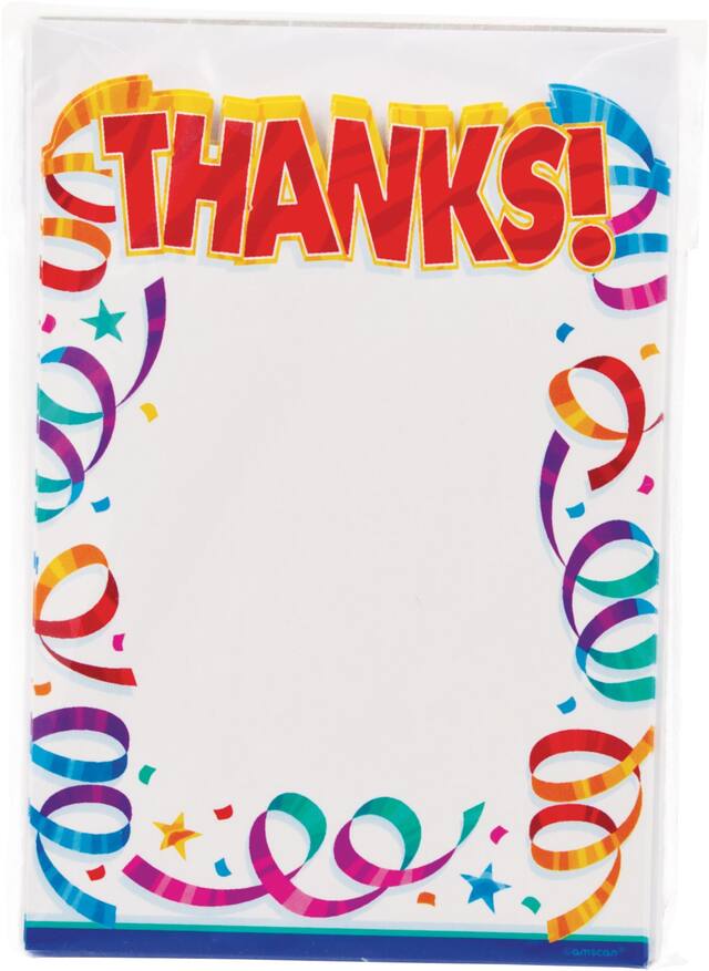 Cartes de remerciement, serpentins de fête, paq. 8 Front_Flat