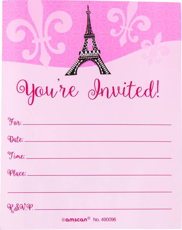 Glitter Paris Invitations, 8-pk Front_Flat