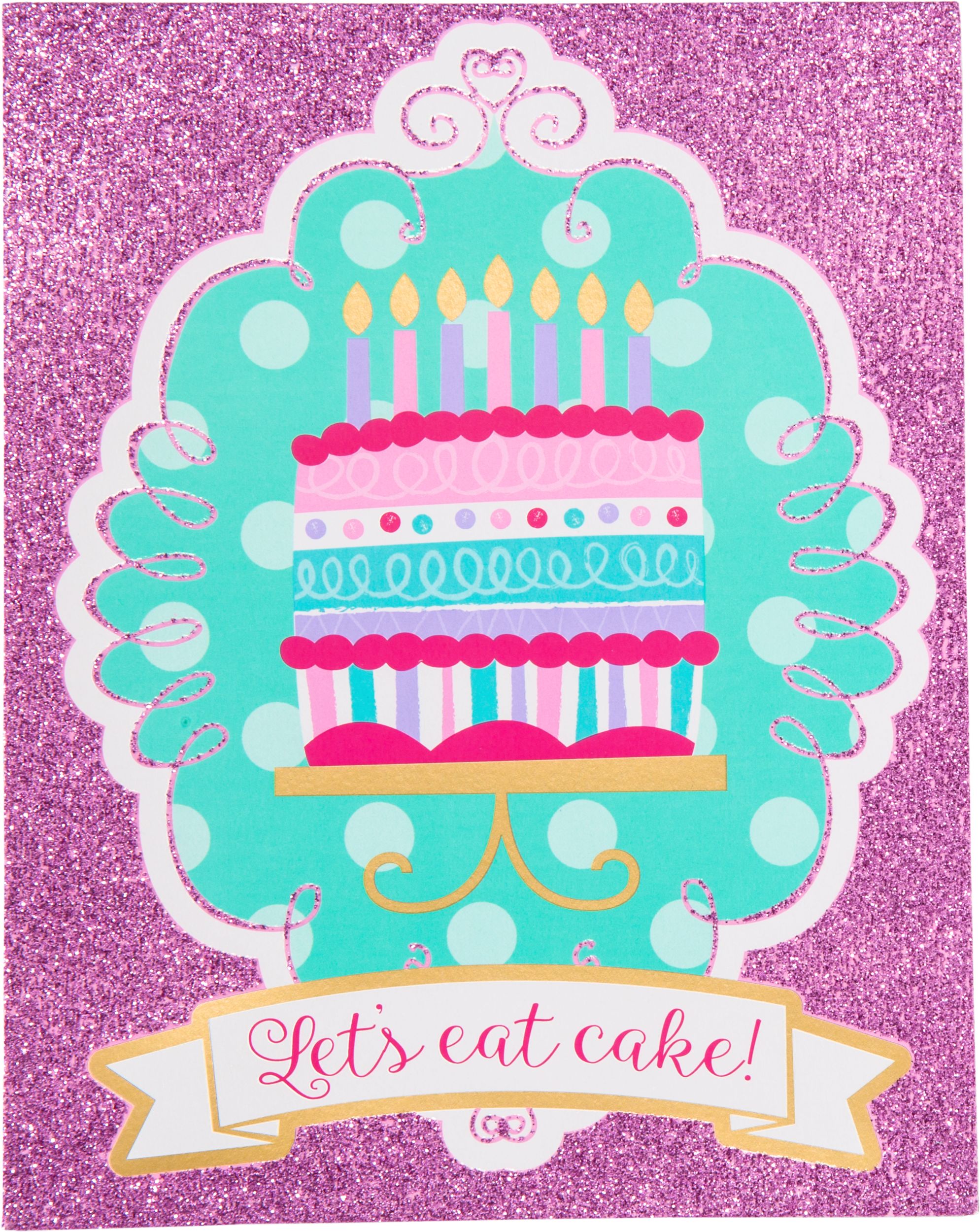 Glitter Pink & Teal Cake Invitations, 8-pk Front_Flat