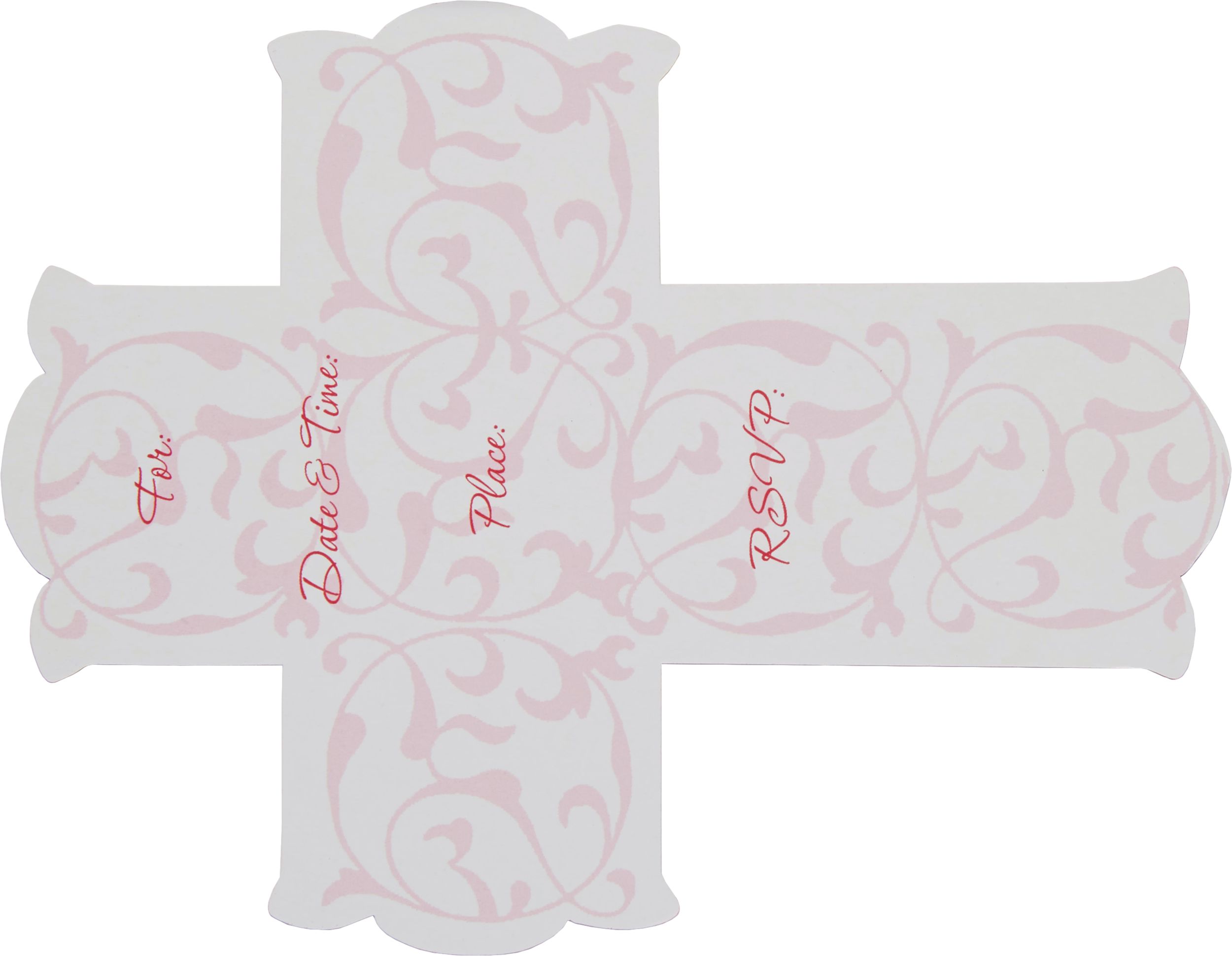 Invitations avec croix rose fantaisie, grand, paq. 8 Overhead_Flat