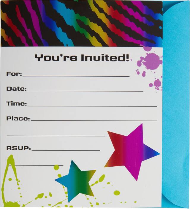 Neon Zebra Print Invitations, 8-pk Front_Flat