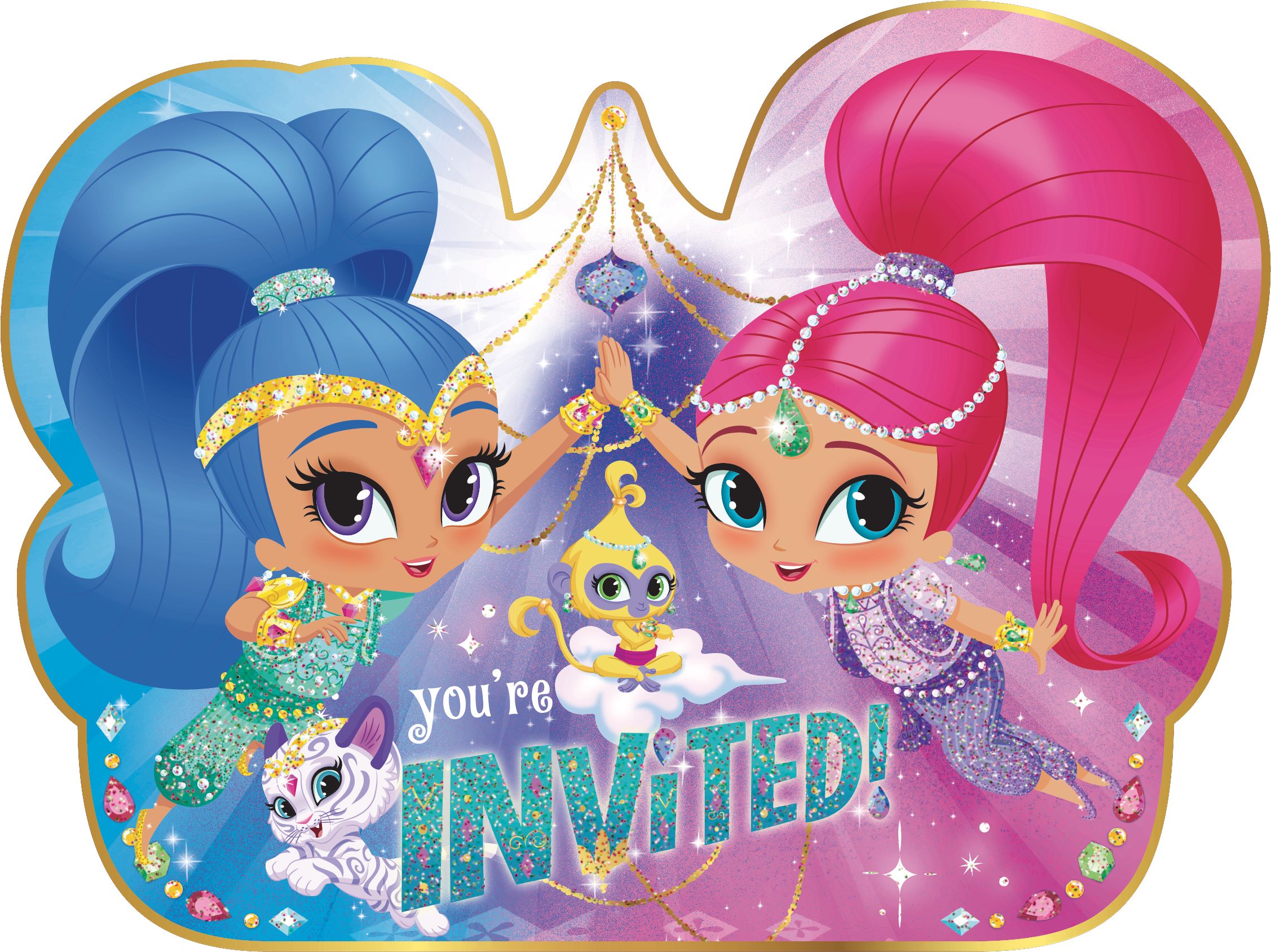 Premium Glitter Shimmer and Shine Invitations, 8-pk Front_Flat