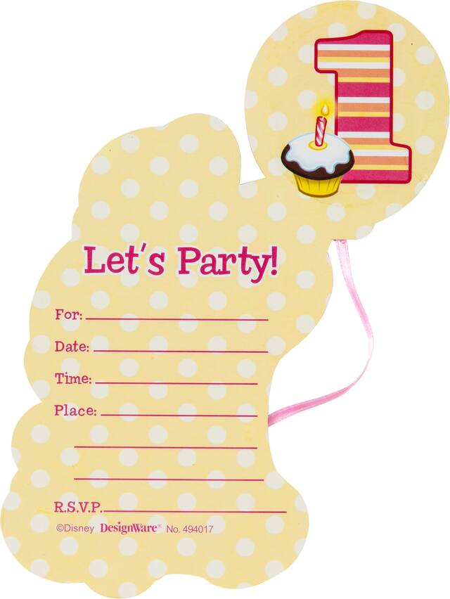 Premium 3D 1st Birthday Minnie Mouse Invitations, 8-pk Front_Flat