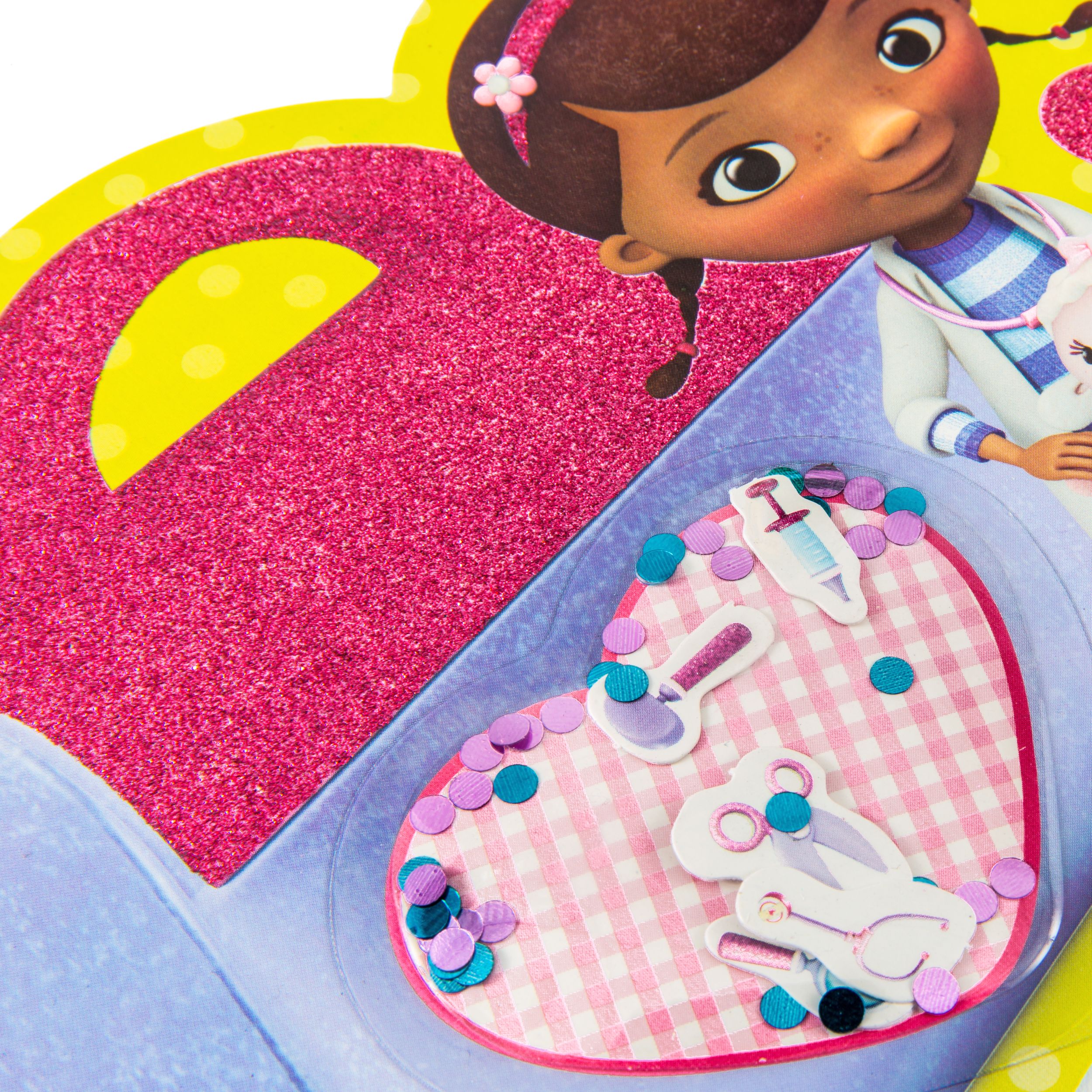 Premium Glitter 3D Doc McStuffins Invitations, 8-pk CloseUp