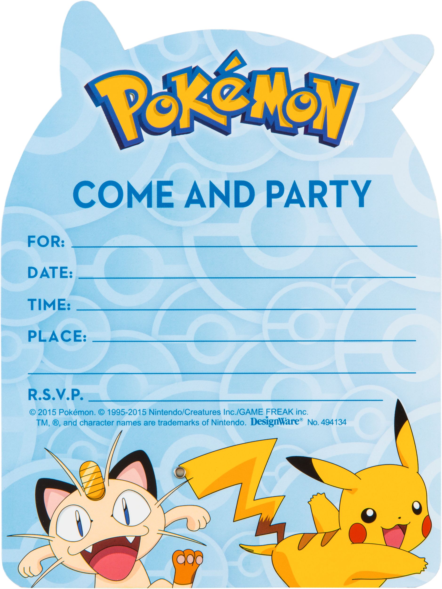 Pokemon Premium Pikachu Invitations, 8-pk Front_Flat