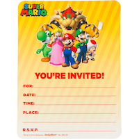 Premium Prismatic Super Mario Invitations with Badges, 8-pk Front_Flat