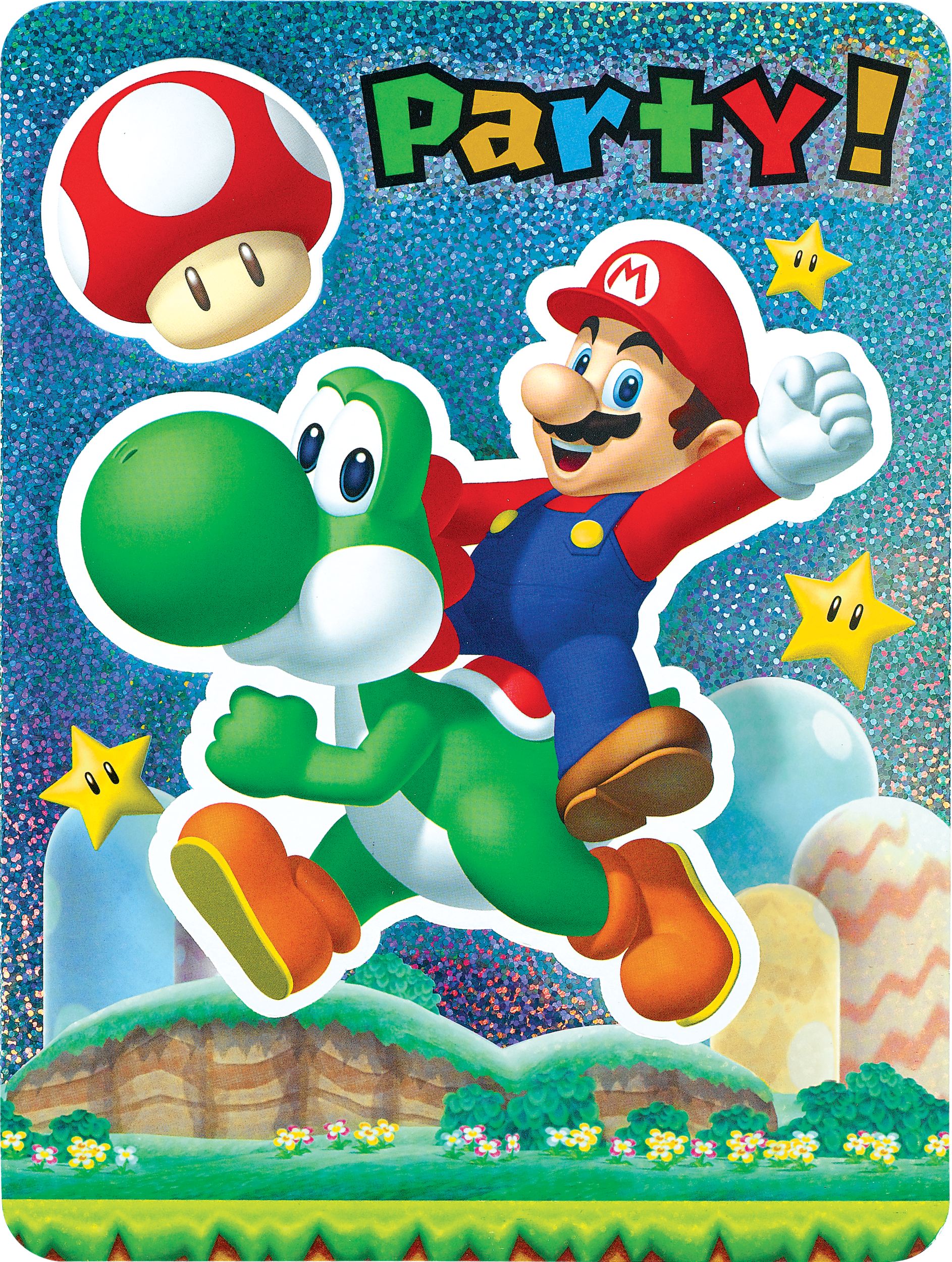 Premium Prismatic Super Mario Invitations with Badges, 8-pk Front_Flat