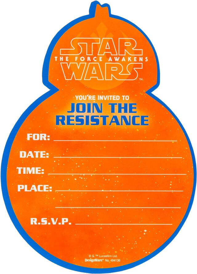 Invitations Star Wars 7 Le Réveil de la Force BB-8 de qualité supérieure, paq. 8 Front_Flat
