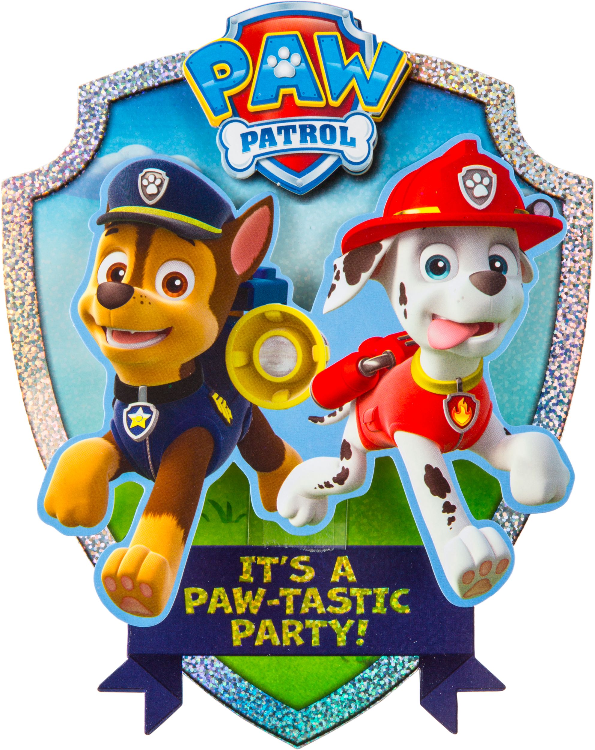 Premium Prismatic PAW Patrol Invitations with Badges, 8-pk Back_Flat