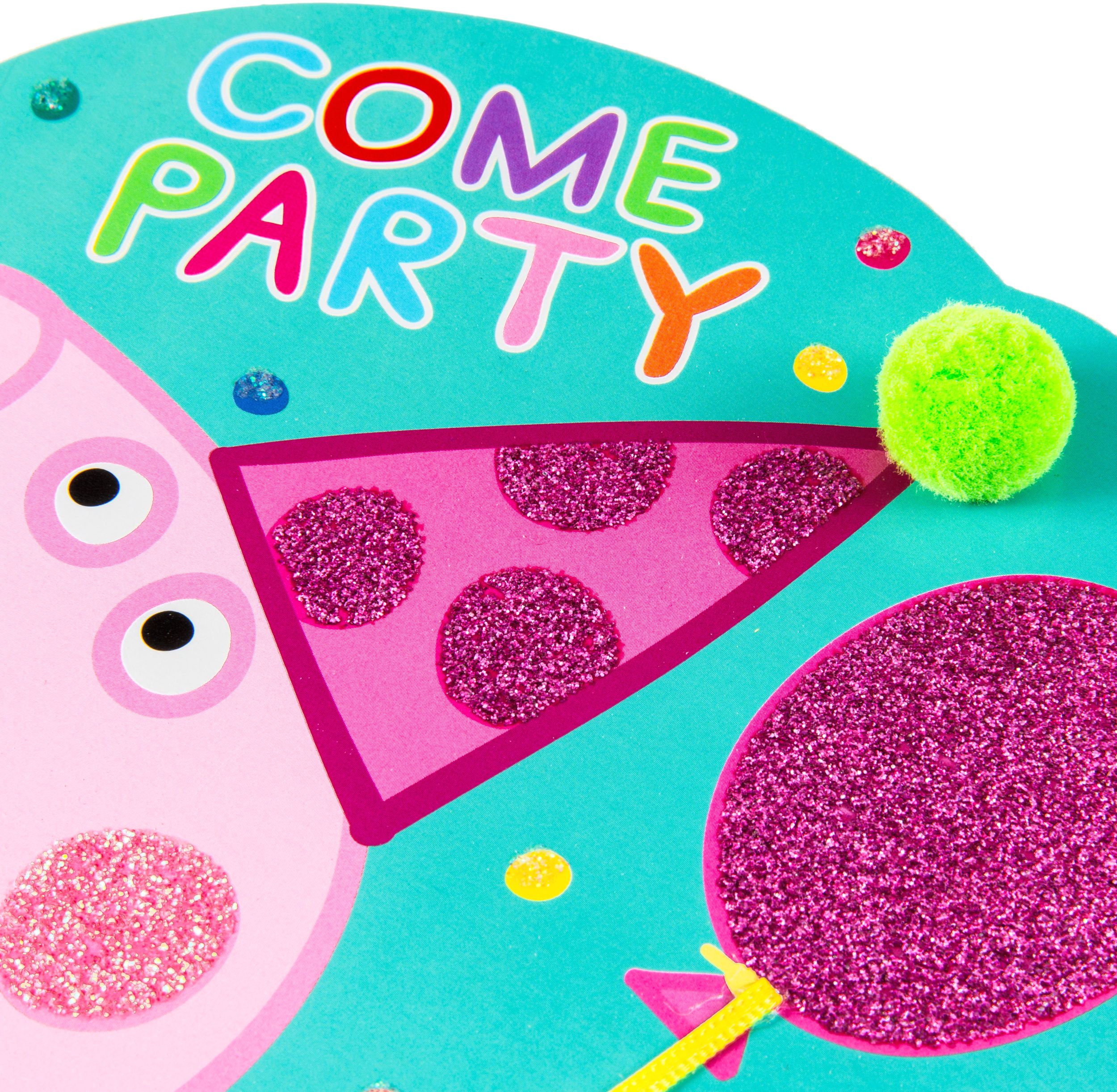 Premium Glitter Peppa Pig Invitations, 8-pk CloseUp