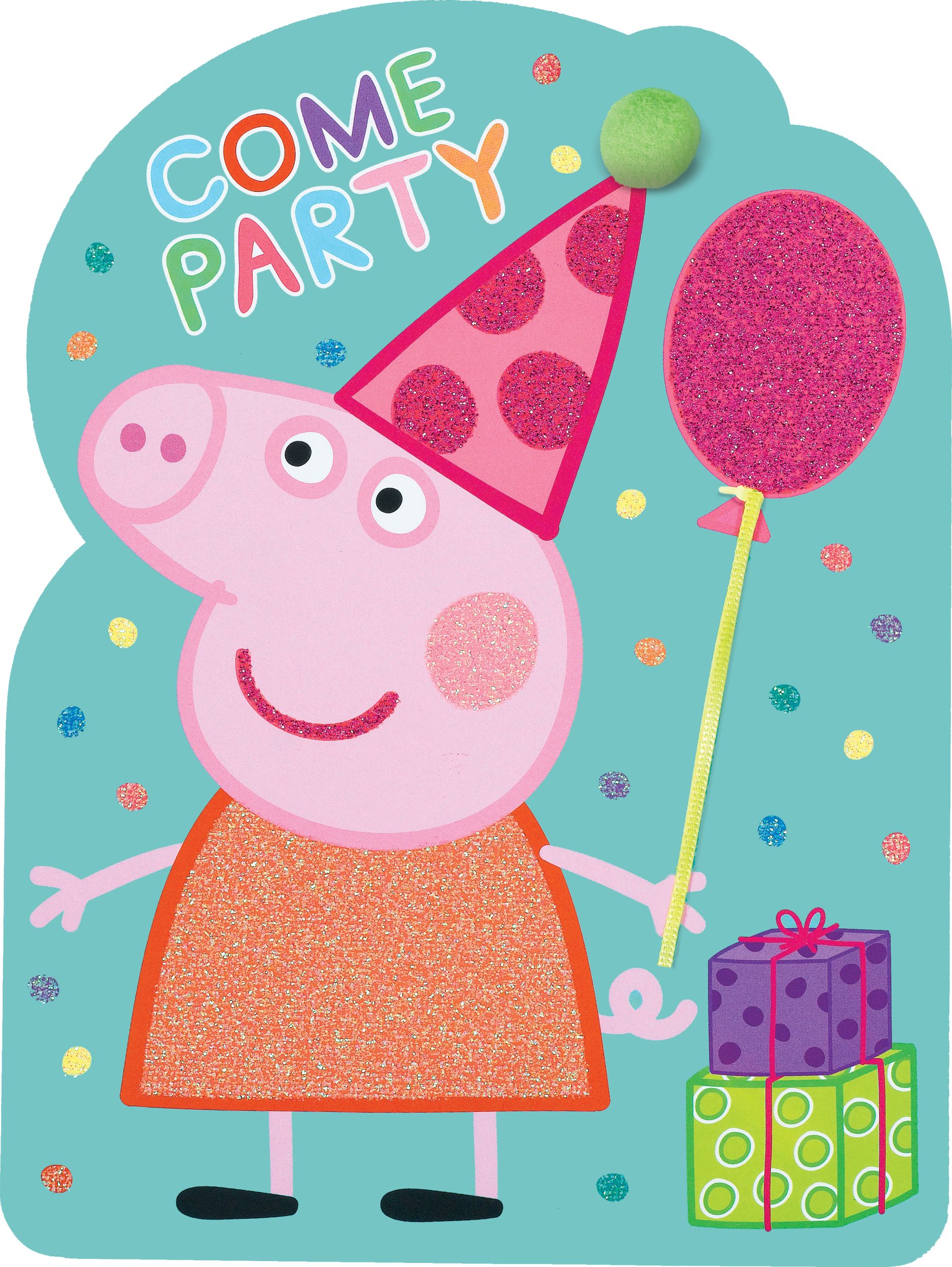 Premium Glitter Peppa Pig Invitations, 8-pk Front_Flat