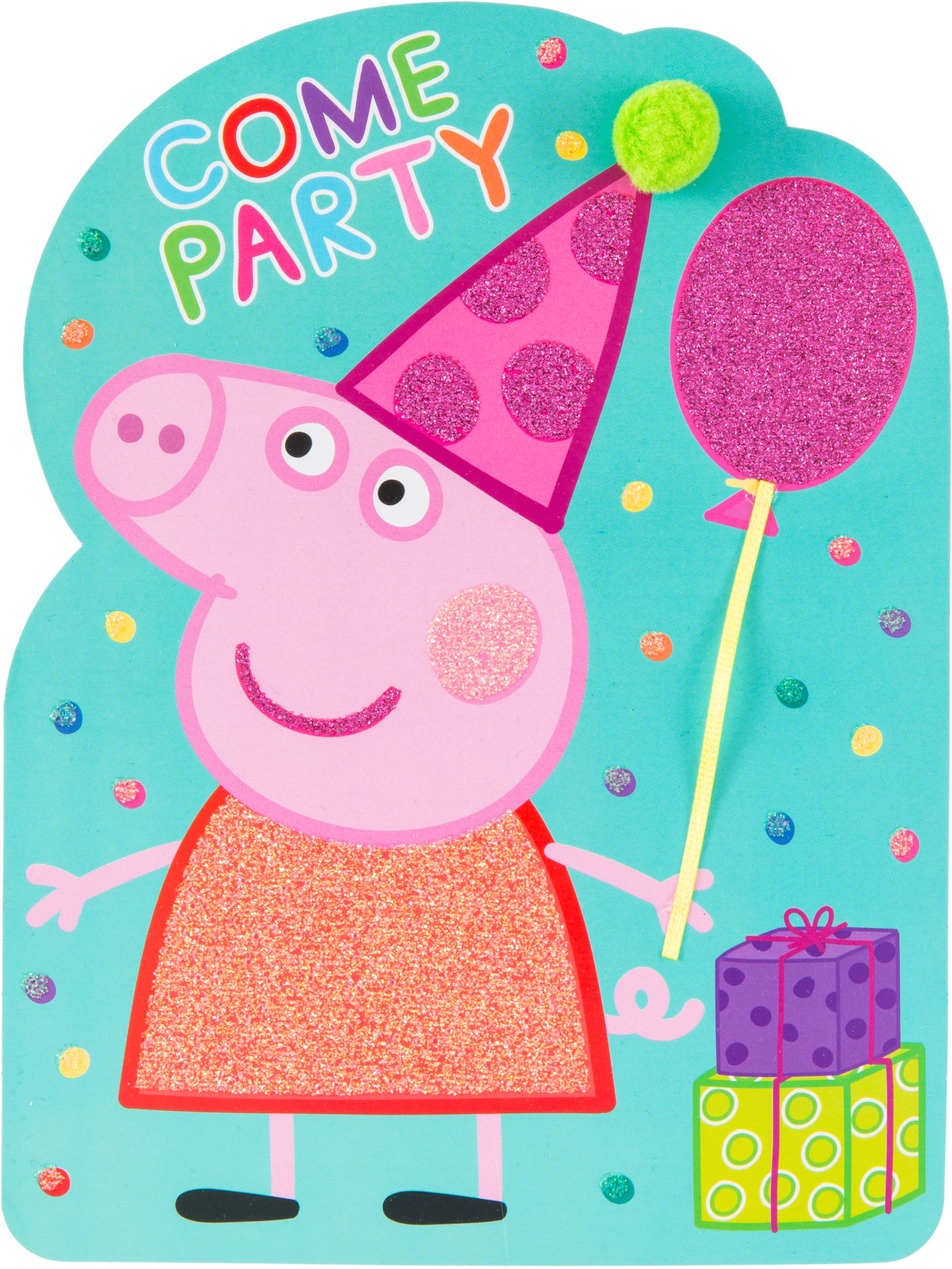Premium Glitter Peppa Pig Invitations, 8-pk Back_Flat